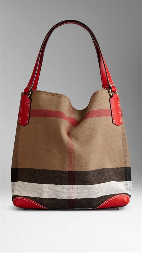 burberry medium canvas check and leather tote bag|burberry packable tote bag.